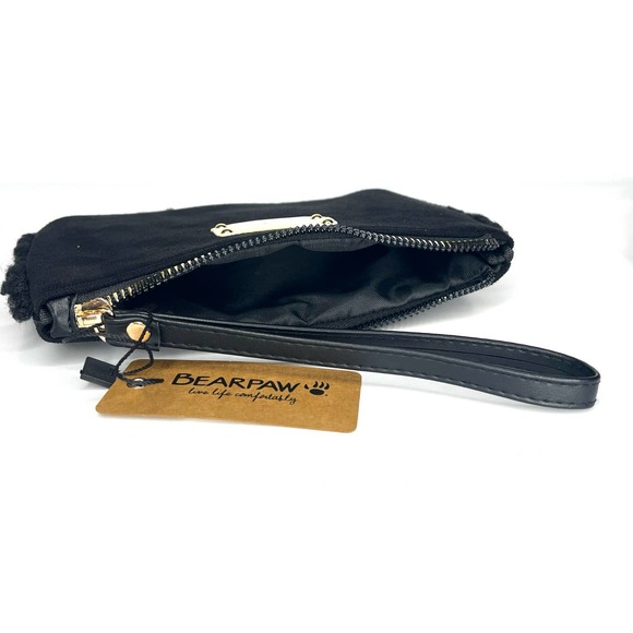 NEW Bearpaw BLACK WRISTLET Faux Suede & Sherpa Handbag Purse Gold Zip NWT - Picture 3 of 8